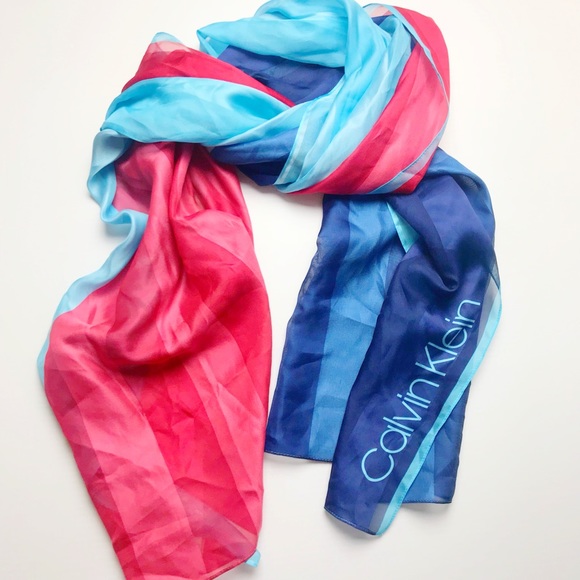 Calvin Klein Accessories - Calvin Klein colorblock blue silky scarf
